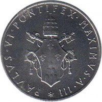 Vatican City coin 1 Lira - Paul VI (1963 - 1965) obverse obverse of 1 Lira - Paul VI (1963 - 1965) coin with KM# 76 from Vatican City. Inscription: PAVLVS · VI · PONTIFEX · MAXIMUS · A · II