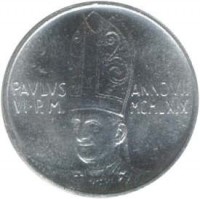 obverse of 1 Lira - Paul VI - FAO (1969) coin with KM# 108 from Vatican City. Inscription: PAVLVS VI P.M. ANNO VII MCMLXIX