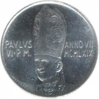 Vatican City coin 2 Lire - Paul VI (1969) obverse obverse of 2 Lire - Paul VI (1969) coin with KM# 109 from Vatican City. Inscription: PAVLVS VI P.M. ANNO VII MCMLXIX