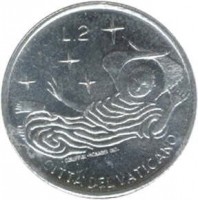 Vatican City coin 2 Lire - Paul VI (1969) reverse reverse of 2 Lire - Paul VI (1969) coin with KM# 109 from Vatican City. Inscription: L.2 CITTA' DEL VATICANO