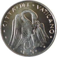 reverse of 5 Lire - Paul VI (1970 - 1977) coin with KM# 118 from Vatican City. Inscription: **CITTA*DEL*VATICANO* *L. 5*