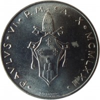 obverse of 10 Lire - Paul VI (1970 - 1977) coin with KM# 119 from Vatican City. Inscription: * PAVLVS * VI * P.M. * A. X * MCMLXXII *