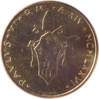 obverse of 20 Lire - Paul VI (1970 - 1977) coin with KM# 120 from Vatican City. Inscription: * PAVLVS * VI * P.M. * A.IX * MCMLXXVI *