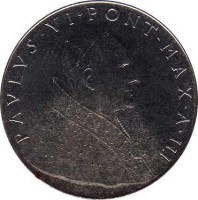 obverse of 50 Lire - Paul VI (1963 - 1965) coin with KM# 81 from Vatican City. Inscription: PAVLVS · VI · PONT · MAX · A · III