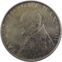 Vatican City coin 100 Lire - Paul VI (1963 - 1965) obverse obverse of 100 Lire - Paul VI (1963 - 1965) coin with KM# 82 from Vatican City. Inscription: PAVLVS · VI · PONT · MAX · A · III J.P