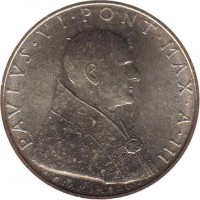 obverse of 500 Lire - Paul VI (1963 - 1965) coin with KM# 83 from Vatican City. Inscription: PAVLVS · VI · PONT · MAX · A · III GIAMPAOLI