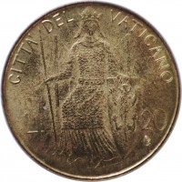 reverse of 20 Lire - John Paul II (1979 - 1980) coin with KM# 144 from Vatican City. Inscription: CITTA' DEL VATICANO L. 20 FORTITUDO