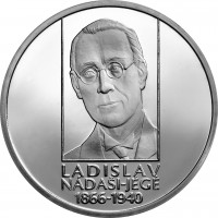 reverse of 10 Euro - 150th anniversary of the birth of Ladislav Nádaši-Jégé (2016) coin from Slovakia. Inscription: LADISLAV NÁDAŠI-JÉGÉ 1866 - 1940