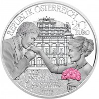 obverse of 20 Euro - Vienna Opera Ball (2016) coin with KM# 3250 from Austria. Inscription: REPUBLIK ÖSTERREICH 20 EURO Wiener Opernball 2016