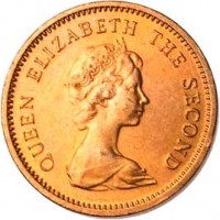 obverse of 1 Cent - Elizabeth II - 2'nd Portrait (1976 - 1985) coin with KM# 1 from Tuvalu. Inscription: QUEEN ELIZABETH THE SECOND