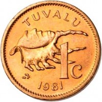 reverse of 1 Cent - Elizabeth II - 2'nd Portrait (1976 - 1985) coin with KM# 1 from Tuvalu. Inscription: TUVALU 1c 1981