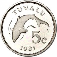 reverse of 5 Cents - Elizabeth II - 2'nd Portrait (1976 - 1985) coin with KM# 3 from Tuvalu. Inscription: TUVALU 5c 1981