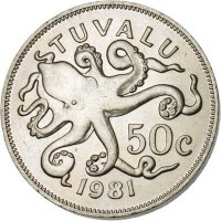 reverse of 50 Cents - Elizabeth II - 2'nd Portrait (1976 - 1985) coin with KM# 6 from Tuvalu. Inscription: TUVALU 50c 1981