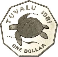 reverse of 1 Dollar - Elizabeth II - 2'nd Portrait (1976 - 1985) coin with KM# 7 from Tuvalu. Inscription: TUVALU 1981 ONE DOLLAR
