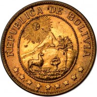 obverse of 50 Centavos (1942) coin with KM# 182a from Bolivia. Inscription: REPUBLICA DE BOLIVIA