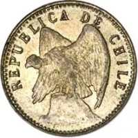 obverse of 5 Centavos (1908 - 1919) coin with KM# 155.2a from Chile. Inscription: REPUBLICA DE CHILE
