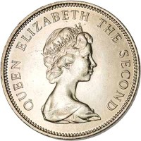 Falkland Islands coin 10 Pence - Elizabeth II - Larger; 2'nd Portrait (1974 - 1992) obverse obverse of 10 Pence - Elizabeth II - Larger; 2'nd Portrait (1974 - 1992) coin with KM# 5.1 from Falkland Islands. Inscription: QUEEN ELIZABETH THE SECOND
