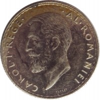 obverse of 1 Leu - Carol I (1910 - 1914) coin with KM# 42 from Romania. Inscription: CAROL · I · REGE · · AL · ROMANIEI TASSET