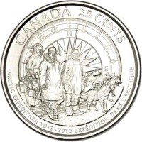 Canada coin 25 Cents - Elizabeth II - 100th Anniversary of the First Canadian Arctic Expedition (2013) reverse reverse of 25 Cents - Elizabeth II - 100th Anniversary of the First Canadian Arctic Expedition (2013) coin with KM# 1547 from Canada. Inscription: CANADA 25 CENTS ARCTIC EXPEDITION 1913-2013 EXPEDITION DANS L'ARCTIQUE