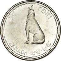 Canada coin 50 Cents - Elizabeth II - 100th Anniversary of Canada (1967) reverse reverse of 50 Cents - Elizabeth II - 100th Anniversary of Canada (1967) coin with KM# 69 from Canada. Inscription: 50 CENTS CANADA 1867-1967