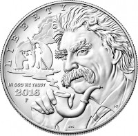 obverse of 1 Dollar - Mark Twain (2016) coin with KM# 622 from United States. Inscription: LIBERTY IN GOD WE TRUST 2016 P MG CTC
