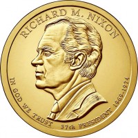 obverse of 1 Dollar - Richard M. Nixon (2016) coin with KM# 619 from United States. Inscription: RICHARD M. NIXON IN GOD WE TRUST 37th PRESIDENT 1969–1974