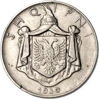 obverse of 1/2 Lek - Zog I (1930 - 1931) coin with KM# 13 from Albania. Inscription: · SHQIPNI · 1930