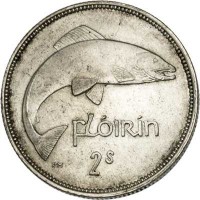 reverse of 1 Florin (1939 - 1943) coin with KM# 15 from Ireland. Inscription: FLÓIRIN 2S