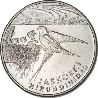 reverse of 20000 Złotych - Animals of the World: Swallow (1993) coin with Y# 243 from Poland. Inscription: JASKÓŁKI HIRUNDINIDAE