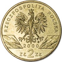 obverse of 2 Złote - Animals of the World: Hoopoe (2000) coin with Y# 388 from Poland. Inscription: RZECZPOSPOLITA POLSKA 2000 ZŁ 2 ZŁ