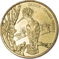Poland coin 2 Złote - Animals of the World: Hoopoe (2000) reverse reverse of 2 Złote - Animals of the World: Hoopoe (2000) coin with Y# 388 from Poland. Inscription: DUDEK - Upupa epops
