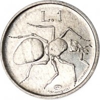 San Marino coin 1 Lira (1974) reverse reverse of 1 Lira (1974) coin with KM# 30 from San Marino. Inscription: L. 1