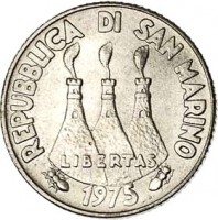San Marino coin 2 Lire - Animals: Seahorse (1975) obverse obverse of 2 Lire - Animals: Seahorse (1975) coin with KM# 41 from San Marino. Inscription: REPUBBLICA DI SAN MARINO LIBERTAS 1975