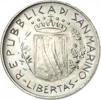 San Marino coin 5 Lire - FAO (1981) obverse obverse of 5 Lire - FAO (1981) coin with KM# 118 from San Marino. Inscription: REPUBBLICA DI SAN MARINO LIBERTAS