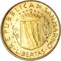 San Marino coin 200 Lire - FAO (1981) obverse obverse of 200 Lire - FAO (1981) coin with KM# 123 from San Marino. Inscription: REPUBBLICA DI SAN MARINO LIBERTAS