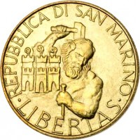 obverse of 200 Lire - FAO (1994) coin with KM# 313 from San Marino. Inscription: REPUBBLICA DI SAN MARINO · LIBERTAS ·