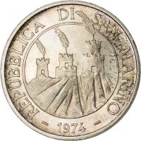 San Marino coin 500 Lire (1974) obverse obverse of 500 Lire (1974) coin with KM# 37 from San Marino. Inscription: REPUBBLICA DI SAN MARINO - 1974 -