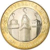 San Marino coin 1000 Lire (2001) obverse obverse of 1000 Lire (2001) coin with KM# 430 from San Marino. Inscription: REPUBBLICA DI SAN MARINO
