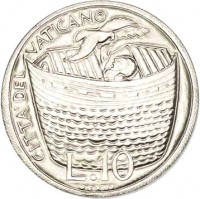 Vatican City coin 10 Lire - Paul VI - Holy Year: Resonciliation Between God and Man (1975) reverse reverse of 10 Lire - Paul VI - Holy Year: Resonciliation Between God and Man (1975) coin with KM# 127 from Vatican City. Inscription: CITTA' DEL VATICANO L. 10