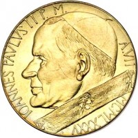 obverse of 20 Lire - John Paul II (1985) coin with KM# 186 from Vatican City. Inscription: IOANNES PAVLVS II P.M. A.VII MCMLXXXV