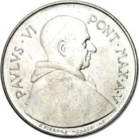 obverse of 50 Lire - Paul VI - Conversation of St. Paul (1967) coin with KM# 97 from Vatican City. Inscription: PAVLVS · VI PONT · MAX · A · V