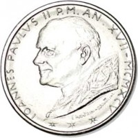 obverse of 50 Lire - John Paul II (1995) coin with KM# 264 from Vatican City. Inscription: IOANNES PAVLVS II P.M. AN . XVII - MCMXCV