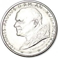 Vatican City coin 50 Lire - John Paul II (1995) obverse obverse of 50 Lire - John Paul II (1995) coin with KM# 264 from Vatican City. Inscription: IOANNES PAVLVS II P.M. AN . XVII - MCMXCV