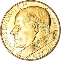 obverse of 200 Lire - John Paul II (1985) coin with KM# 189 from Vatican City. Inscription: IOANNES PAVLVS II P.M. A.VII MCMLXXXV