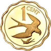 reverse of 1 Cent - Elizabeth II - Avifauna of Belize: Swallow-Tailed Kite (1975 - 1976) coin with KM# 46 from Belize. Inscription: 1 CENT