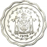obverse of 1 Cent - Elizabeth II - Avifauna of Belize: Swallow-Tailed Kite (1977 - 1981) coin with KM# 46b from Belize. Inscription: BELIZE SUB UMBRA FLOREO 1978