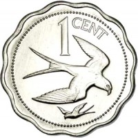 reverse of 1 Cent - Elizabeth II - Avifauna of Belize: Swallow-Tailed Kite (1977 - 1981) coin with KM# 46b from Belize. Inscription: 1 CENT