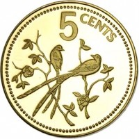 reverse of 5 Cents - Elizabeth II - Avifauna of Belize: Fork-Tailed Flycatchers (1975 - 1976) coin with KM# 47 from Belize. Inscription: 5 CENTS