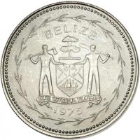 Belize coin 25 Cents - Elizabeth II - Avifauna of Belize: Blue-Crowned Motmot (1975 - 1981) obverse obverse of 25 Cents - Elizabeth II - Avifauna of Belize: Blue-Crowned Motmot (1975 - 1981) coin with KM# 49 from Belize. Inscription: BELIZE SUB UMBRA FLOREO 1975