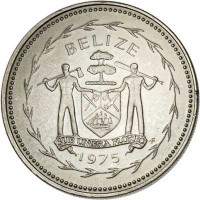 obverse of 50 Cents - Elizabeth II - Avifauna of Belize: Frigate Birds (1975 - 1981) coin with KM# 50 from Belize. Inscription: BELIZE SUB UMBRA FLOREO 1975